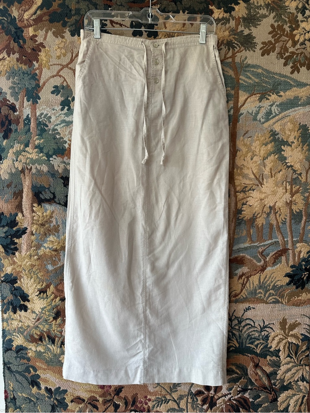 White Stag Maxi Pencil Skirt Slit Ivory Beige 90s Y2K Drawstring Pockets Medium